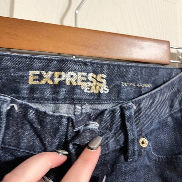 Express Womens Dark Wash Low Rise Y2K Whiskered Zelda Skinny Jeans Size 0 - Picture 7 of 8